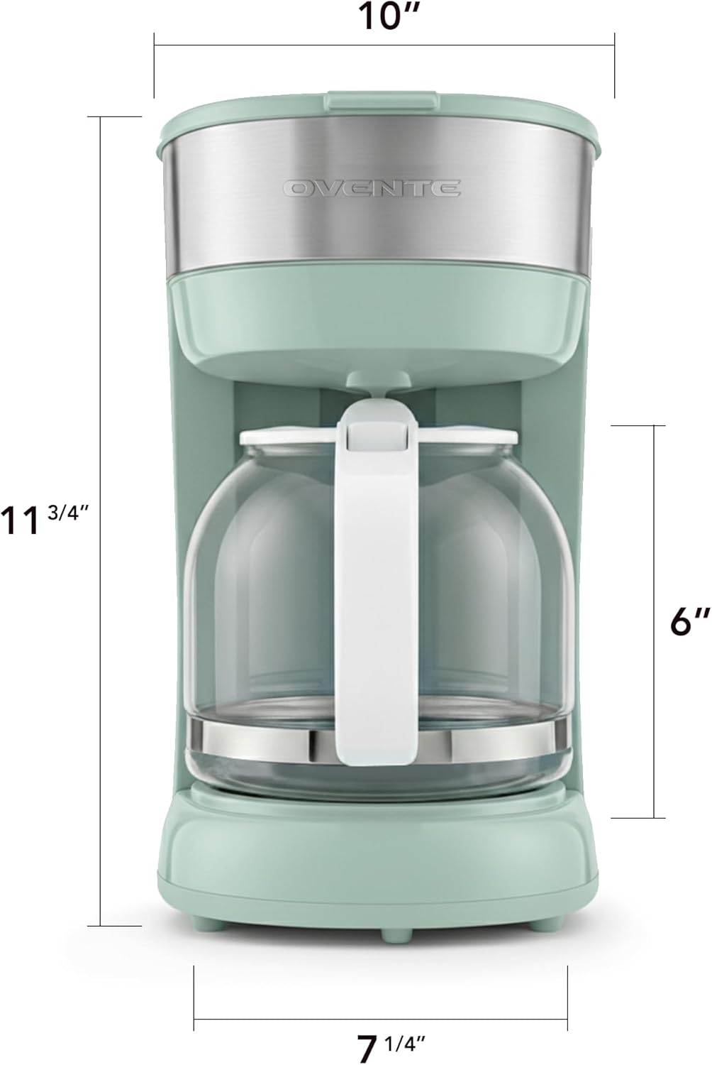 OVENTE 12-Cup Drip Coffee Maker with Borosilicate Glass Carafe, One-Touch Operation Machine, Anti-Drip System, Reusable Filter and Clear View Water Gauge, Ideal for Home or Office, Light Teal CM412LBL