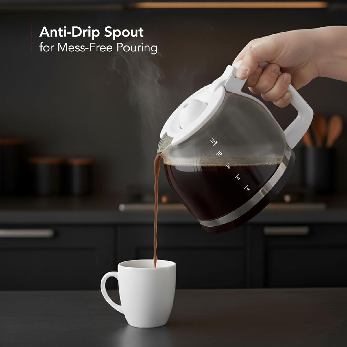 OVENTE 12-Cup Drip Coffee Maker with Borosilicate Glass Carafe, One-Touch Operation Machine, Anti-Drip System, Reusable Filter and Clear View Water Gauge, Ideal for Home or Office, Light Teal CM412LBL