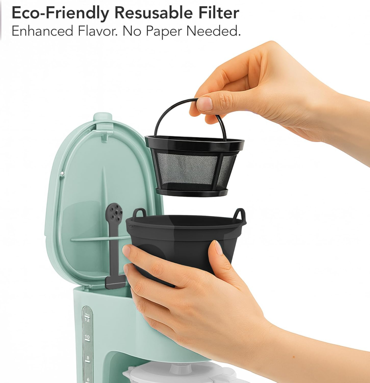 OVENTE 12-Cup Drip Coffee Maker with Borosilicate Glass Carafe, One-Touch Operation Machine, Anti-Drip System, Reusable Filter and Clear View Water Gauge, Ideal for Home or Office, Light Teal CM412LBL