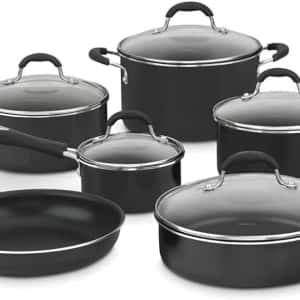 Cuisinart Advantage Nonstick Cookware Set, 11-Piece Pots and Pans Cooking Set with Aluminum Core for Quick and Even Heating, Easy Grip Handles, Dishwasher Safe, 55-11BK