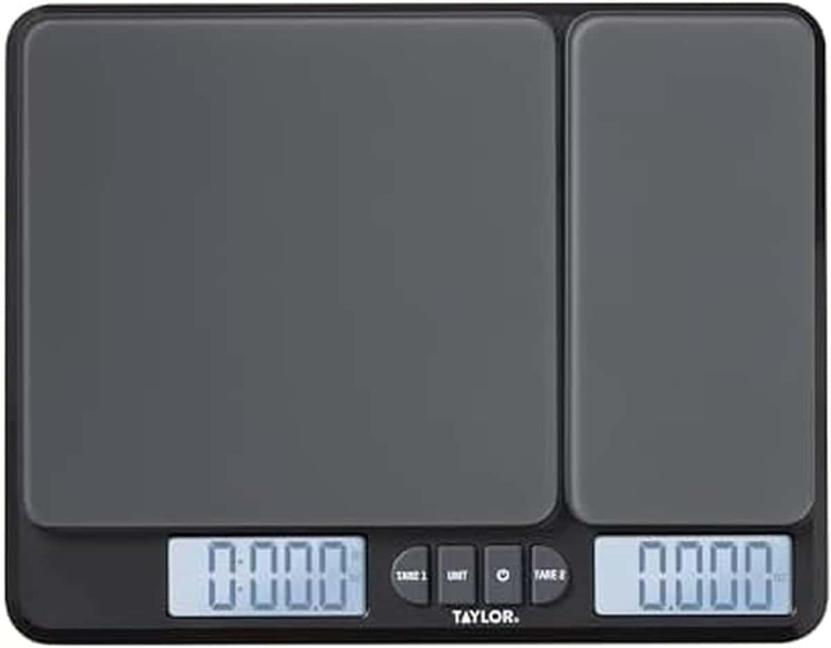 Taylor Dual Platform Food Kitchen Scale, Digital Grams and Ounces for Weight Loss, Baking, Cooking, Meal Prep, Spices, and Coffee, Backlit Display, Glass Platforms, 15lb, and 16oz Capacity, Black