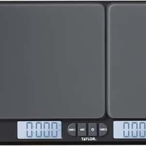 Taylor Dual Platform Food Kitchen Scale, Digital Grams and Ounces for Weight Loss, Baking, Cooking, Meal Prep, Spices, and Coffee, Backlit Display, Glass Platforms, 15lb, and 16oz Capacity, Black