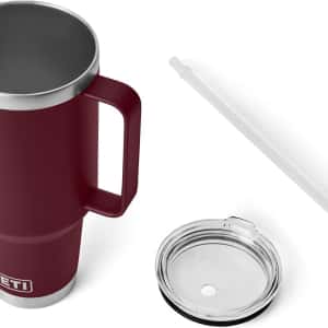 YETI Rambler 42 oz Tumbler with Handle and Straw Lid, Travel Mug Water Tumbler, Vacuum Insulated Cup with Handle, Stainless Steel, Wild Vine Red
