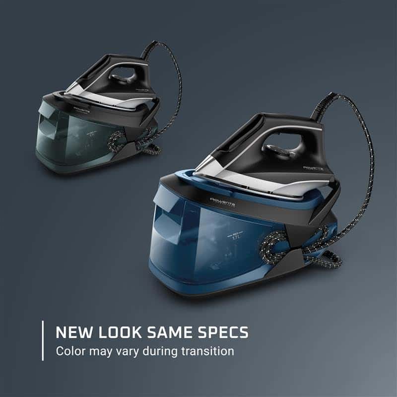 Rowenta Iron Steamer for Clothes Master Steam Station, Professional Steam Iron for Clothes with Stainless Steel Soleplate, 57 Oz, 400 Microsteam Holes, Built-In Pump, 1750 Watts, Black/Green, VR8338