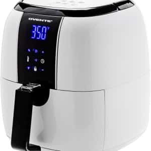 OVENTE Compact Air Fryer, 3.2 Quart Electric Hot Cooker with 1400W Power, Digital LED Touch Screen, Auto Shutoff, Dishwasher Safe Non-Stick Basket, Perfect for Healthy & Oilless Food, White FAD61302W