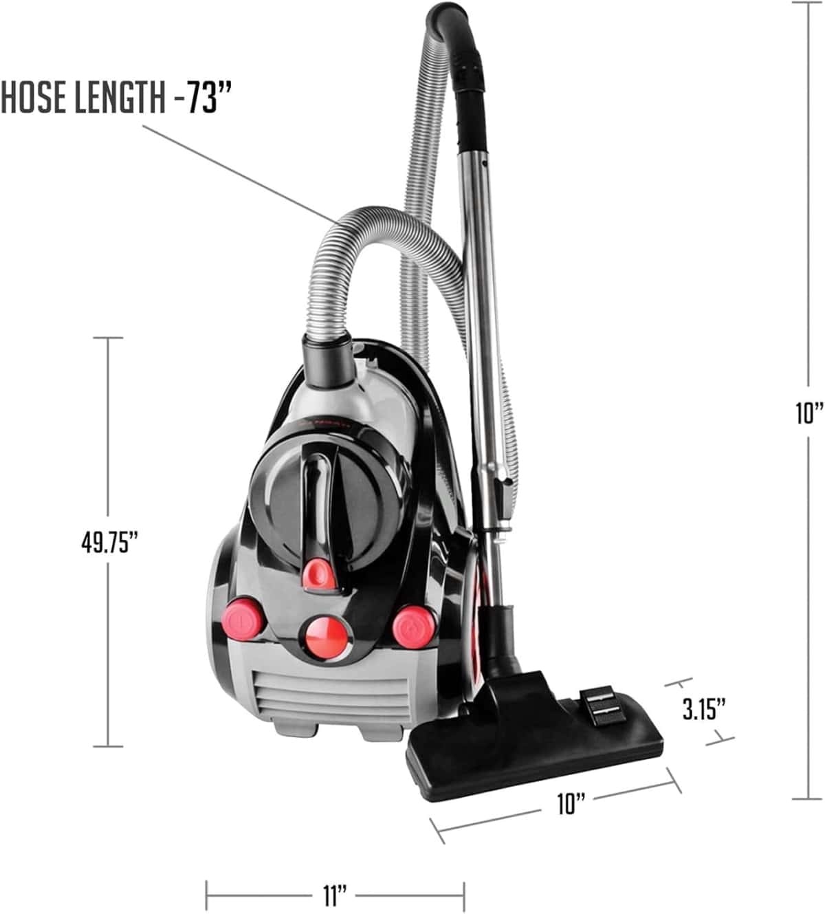 OVENTE Bagless Canister Vacuum Cleaner with Powerful Multi-Surface Suction, Telescoping Wand and Automatic Cord Rewind, Lightweight Corded Cleaning Machine with Sofa/Pet Brush Included, Black ST2010