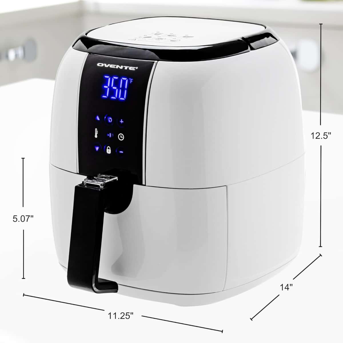 OVENTE Compact Air Fryer, 3.2 Quart Electric Hot Cooker with 1400W Power, Digital LED Touch Screen, Auto Shutoff, Dishwasher Safe Non-Stick Basket, Perfect for Healthy & Oilless Food, White FAD61302W