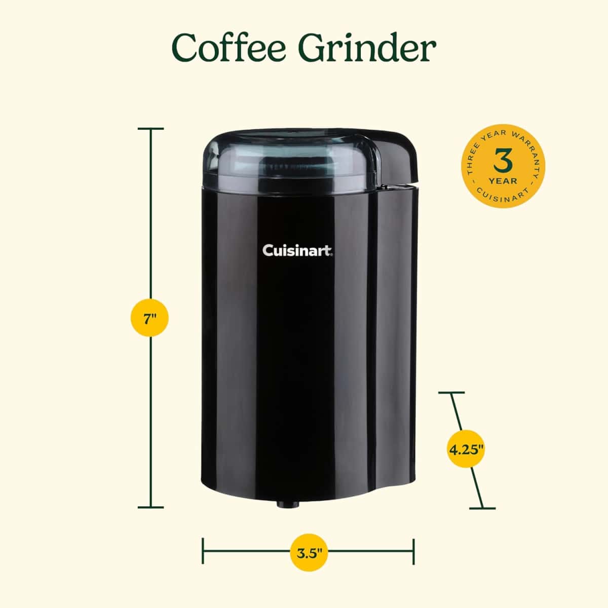 Cuisinart Coffee Grinder, One Touch Control Coffee Bean Grinder with Stainless Steel Bowl and Blades, 2.5 oz/70g Capacity Enough for 12 Cups, On/Off Switch with Safety Interlock, DCG-20BKN, Black