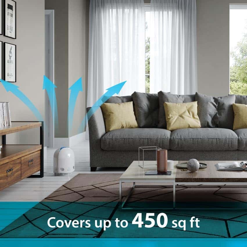 Airfree P1000 Filterless Silent Air Purifier for Home I Requires No Filter, Fan, or Humidifier, Covers 450 sq ft - White