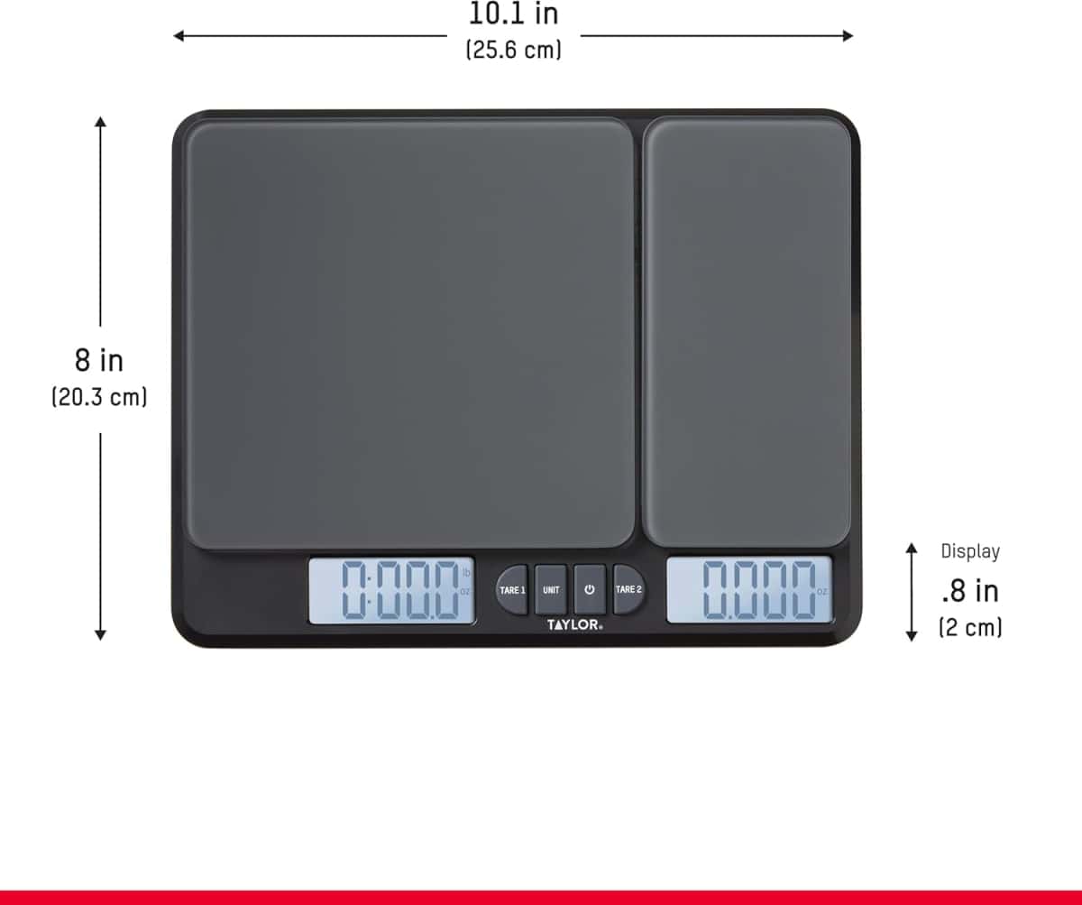 Taylor Dual Platform Food Kitchen Scale, Digital Grams and Ounces for Weight Loss, Baking, Cooking, Meal Prep, Spices, and Coffee, Backlit Display, Glass Platforms, 15lb, and 16oz Capacity, Black