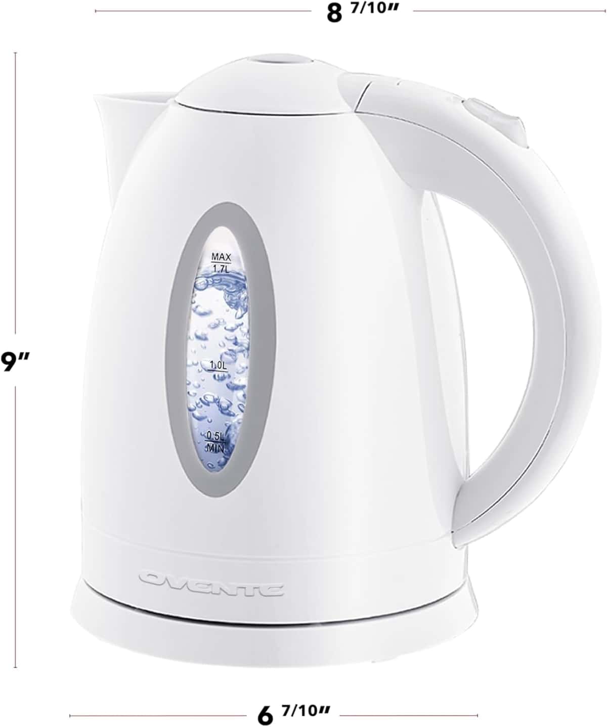 OVENTE Electric Kettle, 1.7L Fast Boiling Water Heater for Coffee or Tea, BPA Free with Water Level Gauge, Auto Shut-Off, Boil-Dry Protection, Indicator Light and Removable Filter, White KP72W