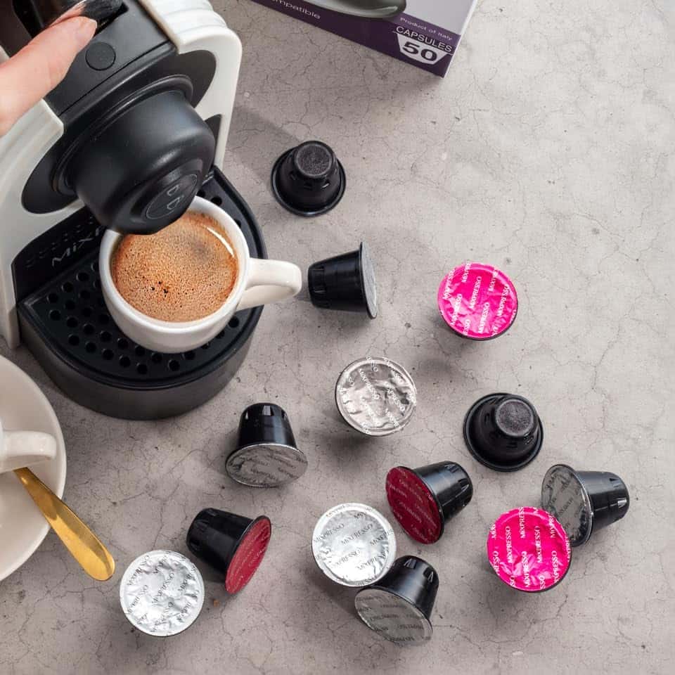 Mixpresso White Espresso Coffee Machine – Compact 1400W Single Serve Coffee Maker Compatible with Nespresso OriginalLine Capsules, One-Touch Operation, 19-Bar Italian Pump, 27oz Water Tank