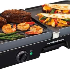 Hamilton Beach 3-in-1 Electric Indoor Grill + Griddle, 8-Serving, Reversible Nonstick Plates, 2 Cooking Zones with Adjustable Temperature (38546), Black