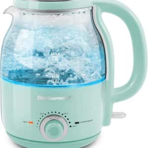 Elite Gourmet EKT1220M 1.2L Electric BPA-Free 1200W Glass Kettle, Temperature Dial Keep Warm Function, Cordless 360° Base, Blue LED Interior, Auto Shut-Off Function – Quick Boil, Mint