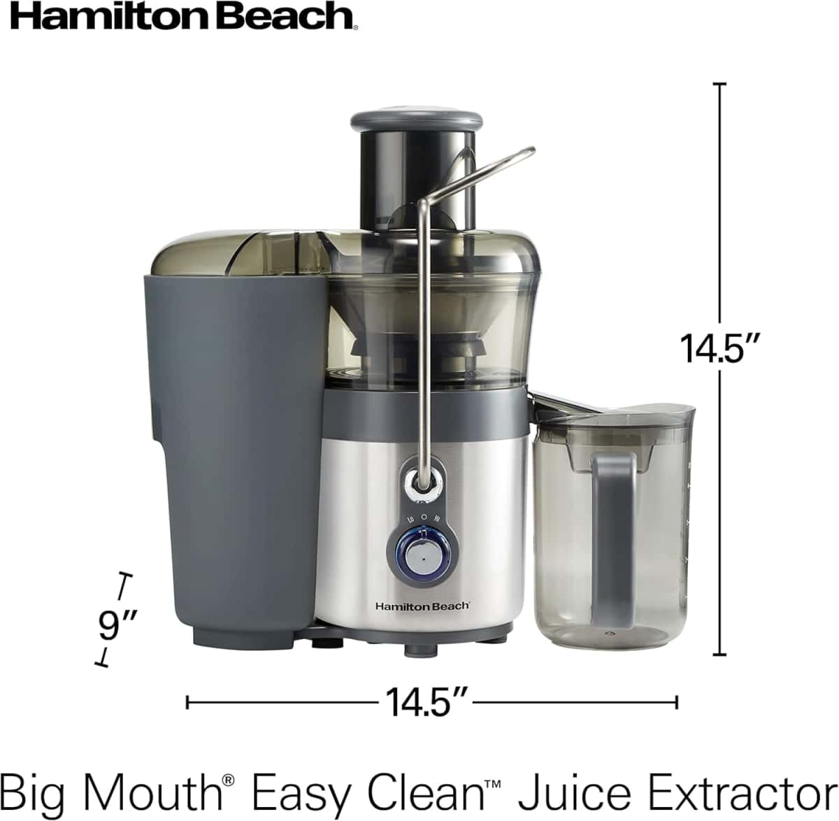 Hamilton Beach Juicer Machine, Centrifugal Extractor, Big Mouth 3" Feed Chute, Easy Clean, 2-Speeds, 40 oz. BPA Free Pitcher, 850 Watt Motor, Silver (67850)