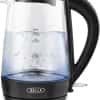 bella 1.7 Liter Glass Electric Kettle, Quickly Boil 7 Cups of Water in 6-7 Minutes, Soft Blue LED Lights Illuminate While Boiling, Cordless Portable Water Heater, Carefree Auto Shut-Off, Black