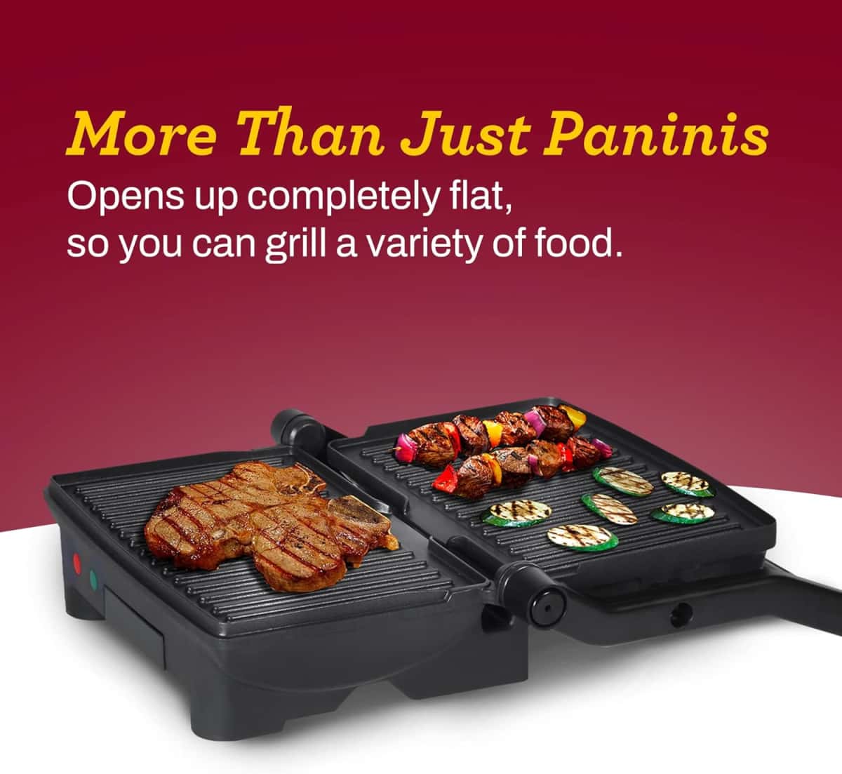 Elite Gourmet EPN-2976 2-in-1 Nonstick Panini Press & Indoor Grill, Opens 180-Degree Gourmet Sandwich Maker, Floating Hinge Fits All Foods, Contact Grill with Removable Grease Tray, Stainless Steel