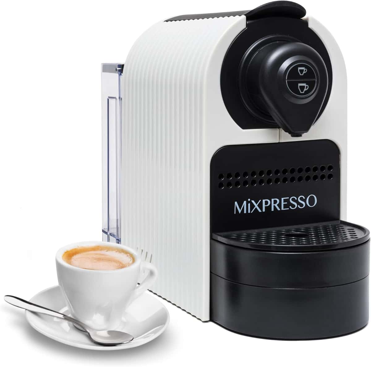 Mixpresso White Espresso Coffee Machine – Compact 1400W Single Serve Coffee Maker Compatible with Nespresso OriginalLine Capsules, One-Touch Operation, 19-Bar Italian Pump, 27oz Water Tank