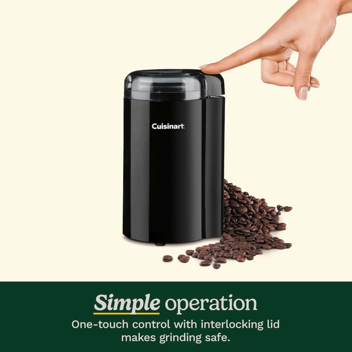 Cuisinart Coffee Grinder, One Touch Control Coffee Bean Grinder with Stainless Steel Bowl and Blades, 2.5 oz/70g Capacity Enough for 12 Cups, On/Off Switch with Safety Interlock, DCG-20BKN, Black