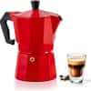 Mixpresso Red 3 Cup Moka Pot Cuban Coffee Maker, Moka Pot for Gas, Electric Stove Top, Classic Italian Coffee Maker, Stovetop Espresso Maker, Camping Pot Makes 3 Espresso Cup 5 Oz
