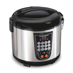 Hamilton Beach Digital Programmable Rice and Slow Cooker & Food Steamer, 20 Cups Cooked (10 Cups Uncooked), 14 Pre-Programmed Settings for Sear Sauté, Hot Cereal, Soup, Nonstick Pot, Stainless Steel (37571MN)