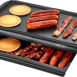 bella Electric Griddle with Warming Tray - Smokeless Indoor Grill, Nonstick Surface, Adjustable Temperature & Cool-touch Handles, 10" x 18", Copper/Black, PFOA & PTFE Free