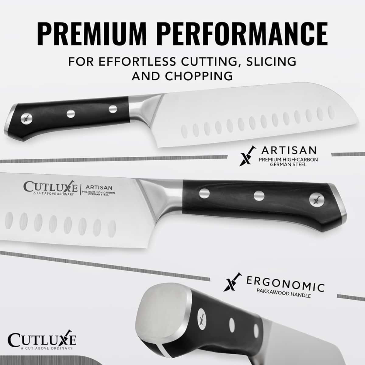 Cutluxe Chef Knife Set, 3 PCS Professional Chef's Knife Set – Razor Sharp German Steel, Full Tang, Ergonomic Handles - Artisan Series