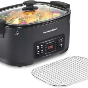 Hamilton Beach 6 Quart 9-in-1 Programmable Slow Cooker with Sear, Browning, Rice, Steam, Sauté, Roast Delay Start & Keep Warm Functions, Nonstick PFAS-Free Dishwasher Safe Crock, Black (33604)