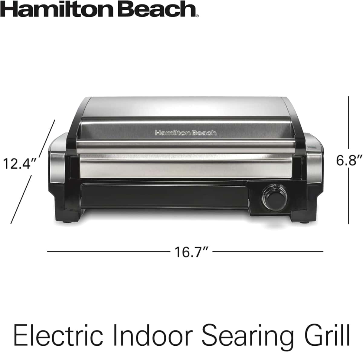 Hamilton Beach Electric Indoor Searing Grill with Adjustable Temperature Control to 450F, 118 sq. in. Surface Serves 6, PFAS-Free Removable Nonstick Grate, Stainless Steel (25360)