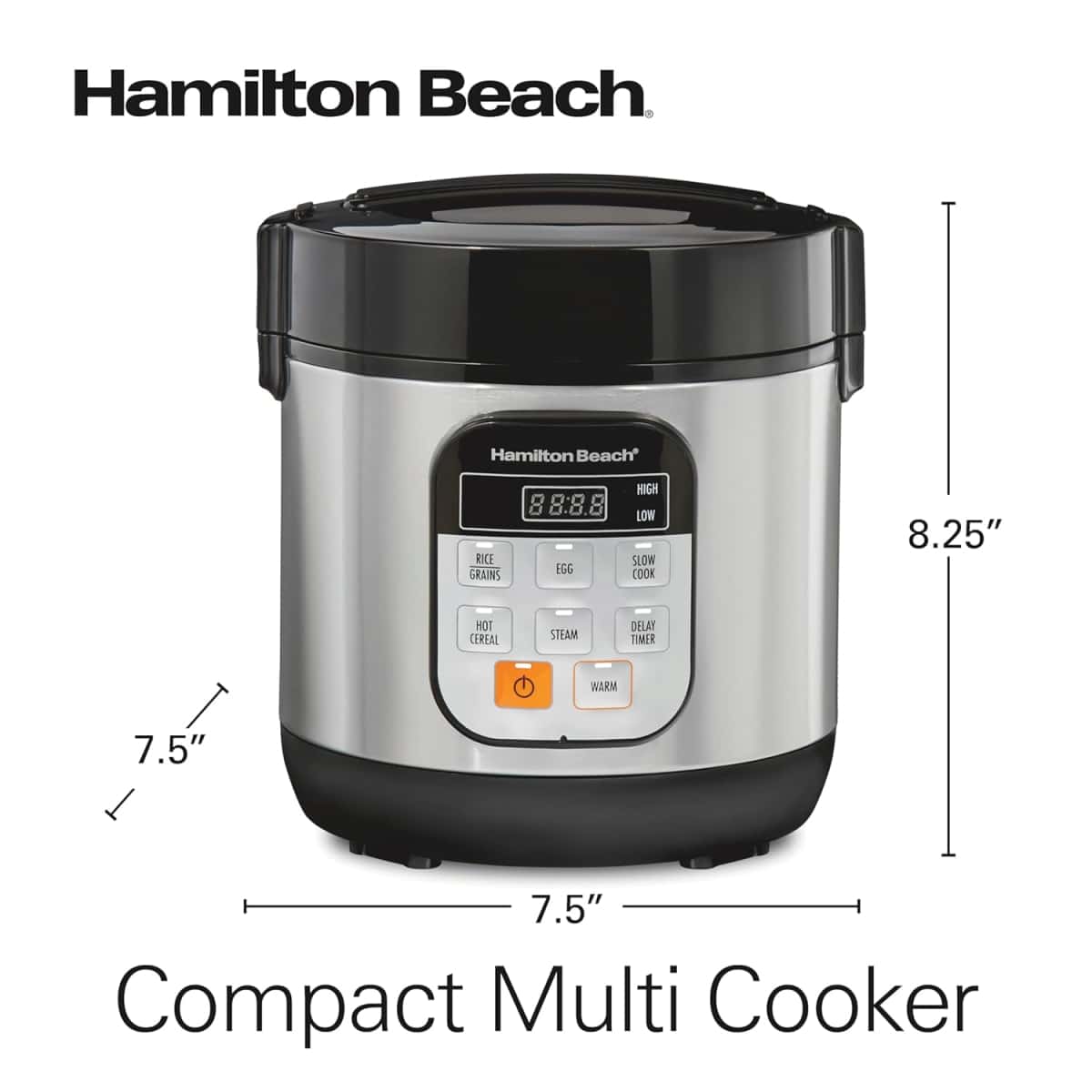 Hamilton Beach Digital Programmable Rice Cooker & Food Steamer, with Slow Hard-Boiled Egg Functions, Egg/Steam Tray, Small & Compact, 6 Cups Cooked (3 Uncooked), Stainless Steel (37524)