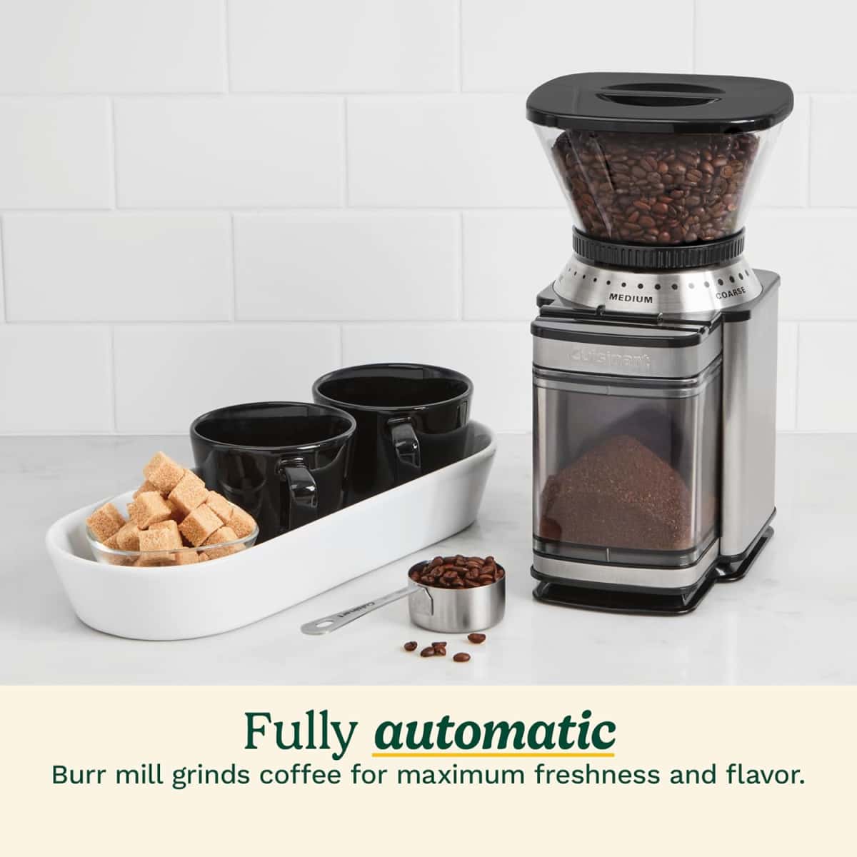 Cuisinart Coffee Grinder, Electric One-Touch Automatic Burr Coffee Grinder with 18-Position Grind Selector, Cup Size Selector for 4 – 18 Cups, DBM-8P1, Black Stainless