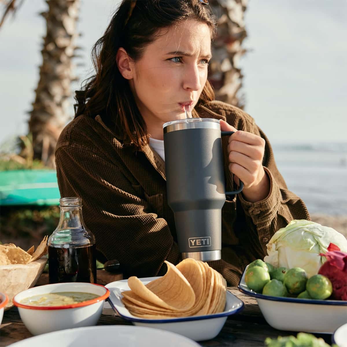 YETI Rambler 42 oz Tumbler with Handle and Straw Lid, Travel Mug Water Tumbler, Vacuum Insulated Cup with Handle, Stainless Steel, Wild Vine Red