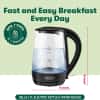 bella 1.7 Liter Glass Electric Kettle, Quickly Boil 7 Cups of Water in 6-7 Minutes, Soft Blue LED Lights Illuminate While Boiling, Cordless Portable Water Heater, Carefree Auto Shut-Off, Black