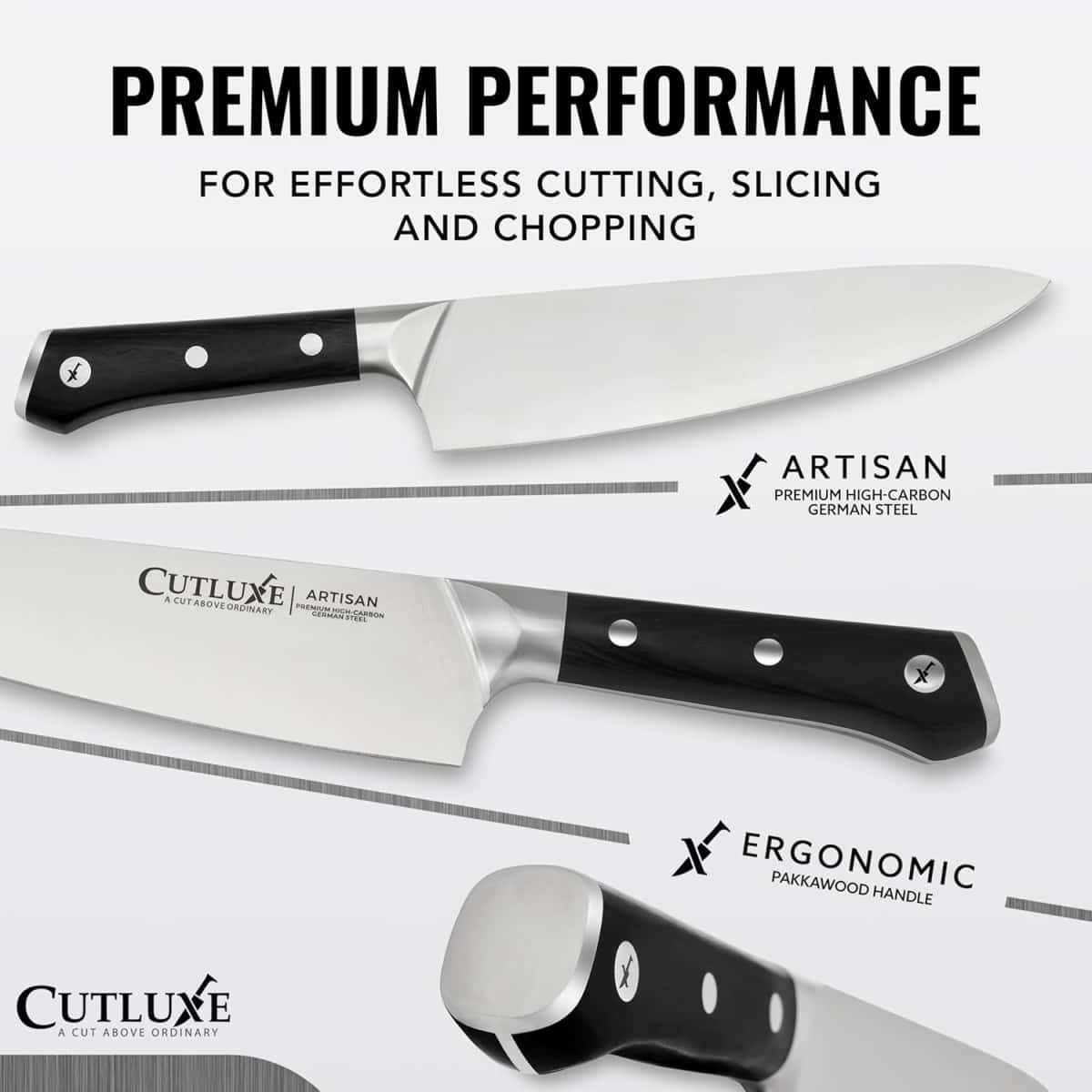 Cutluxe Kitchen Knives, 5 Pcs Chef's Knife Set – Razor Sharp German Steel, Full Tang, Ergonomic Handles – Artisan Series