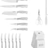 Cuisinart Professional Block Knife Set, 15pc Cutlery Knife Set with Steel Blades for Precise Cutting, Lightweight, Stainless Steel Durable & Dishwasher Safe, White