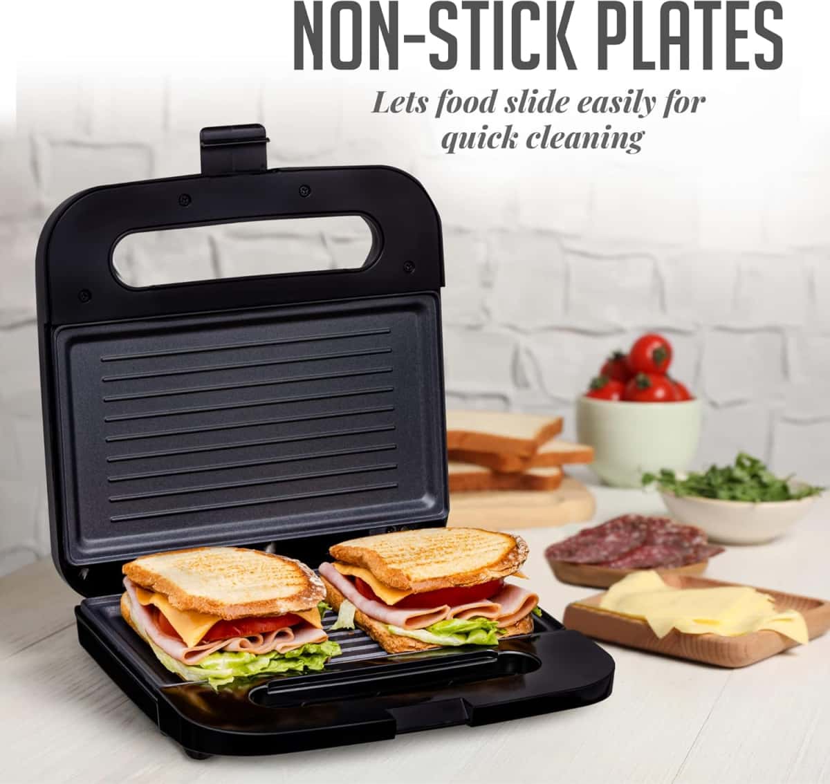 OVENTE Electric Panini Press Grill with Nonstick Plates, LED Indicator Lights, Thermostat Control, Cool Touch Handle, Compact Sandwich Maker Perfect for Cooking Breakfast, Snacks & More, Black GP0401B