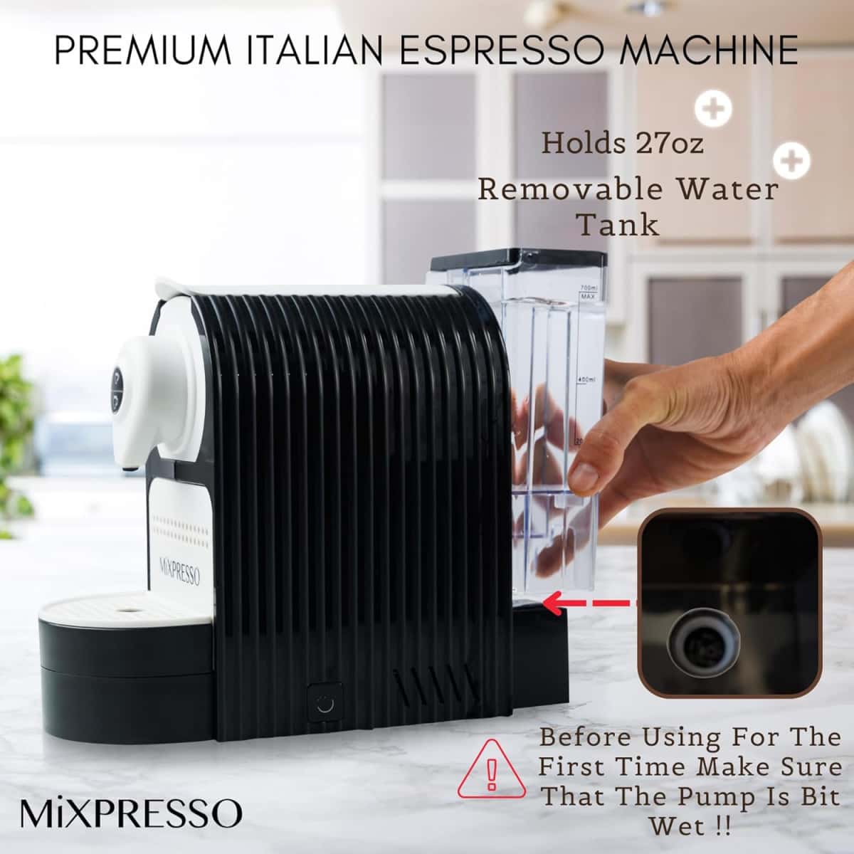 Mixpresso White Espresso Coffee Machine – Compact 1400W Single Serve Coffee Maker Compatible with Nespresso OriginalLine Capsules, One-Touch Operation, 19-Bar Italian Pump, 27oz Water Tank