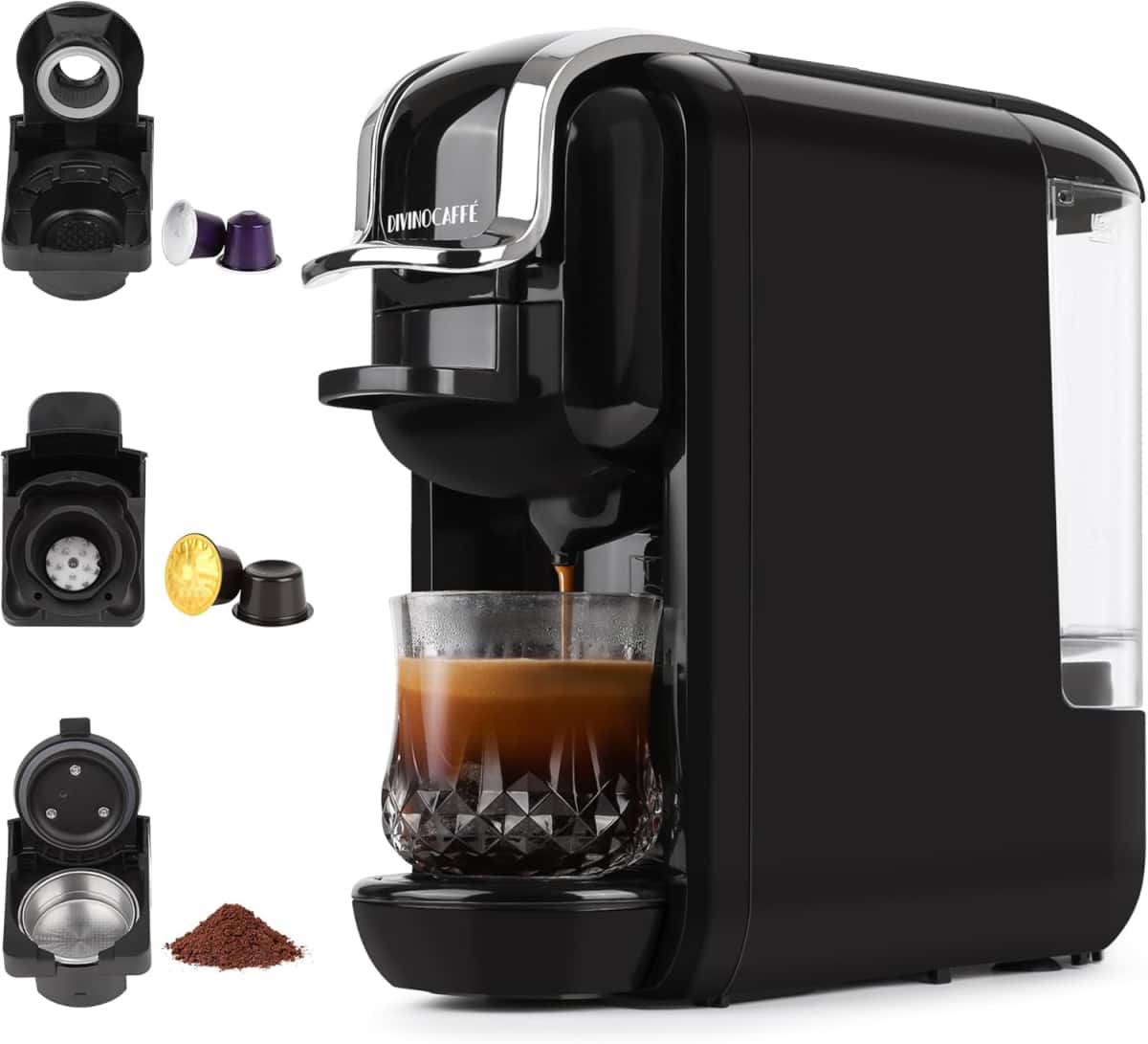 Espresso Maker for Nespresso Capsule, Lavazza Blue Capsule & Coffee Powder, 19 Bar Pump Pressure Makes Authentic Espresso Coffee, Mini Espresso Coffee Machines with Removable Water Tank.