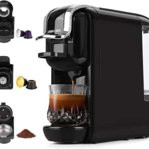 Espresso Maker for Nespresso Capsule, Lavazza Blue Capsule & Coffee Powder, 19 Bar Pump Pressure Makes Authentic Espresso Coffee, Mini Espresso Coffee Machines with Removable Water Tank.