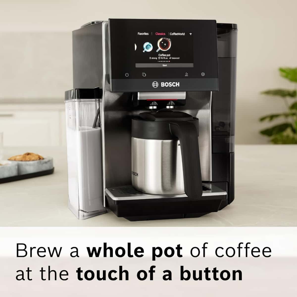 Bosch 800 Series Fully Automatic Espresso and Coffee Machine – 36 Drinks with Coffee World, Cold Brew, Double Cup, Integrated Milk Container, Smart Features, in Silver TQU60307