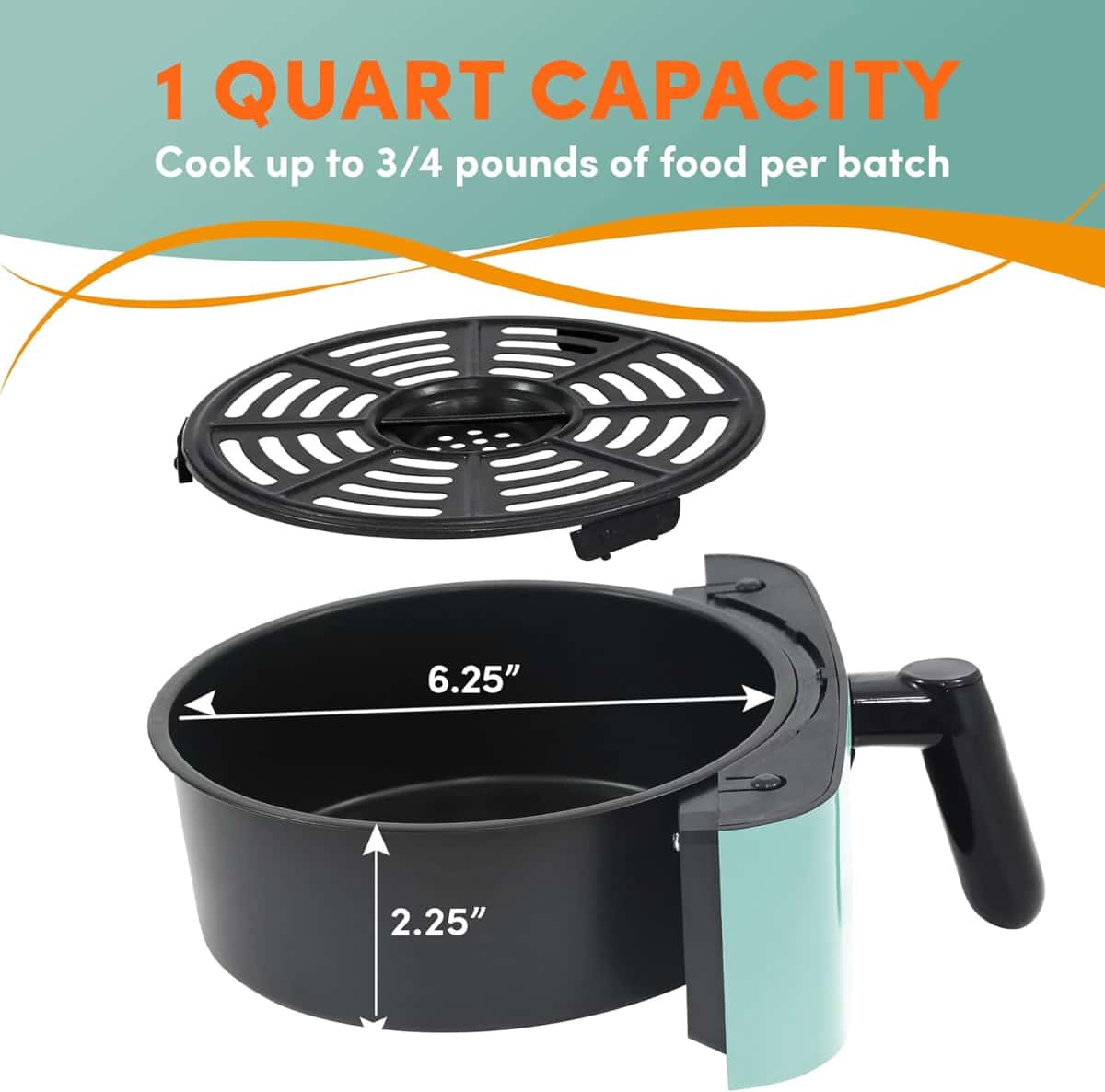 Elite Gourmet EAF-3218BL Personal 1.1Qt Compact Space Saving Electric Hot Air Fryer Oil-Less Healthy Cooker, Timer & Temperature Controls, PFOA Free, Mint