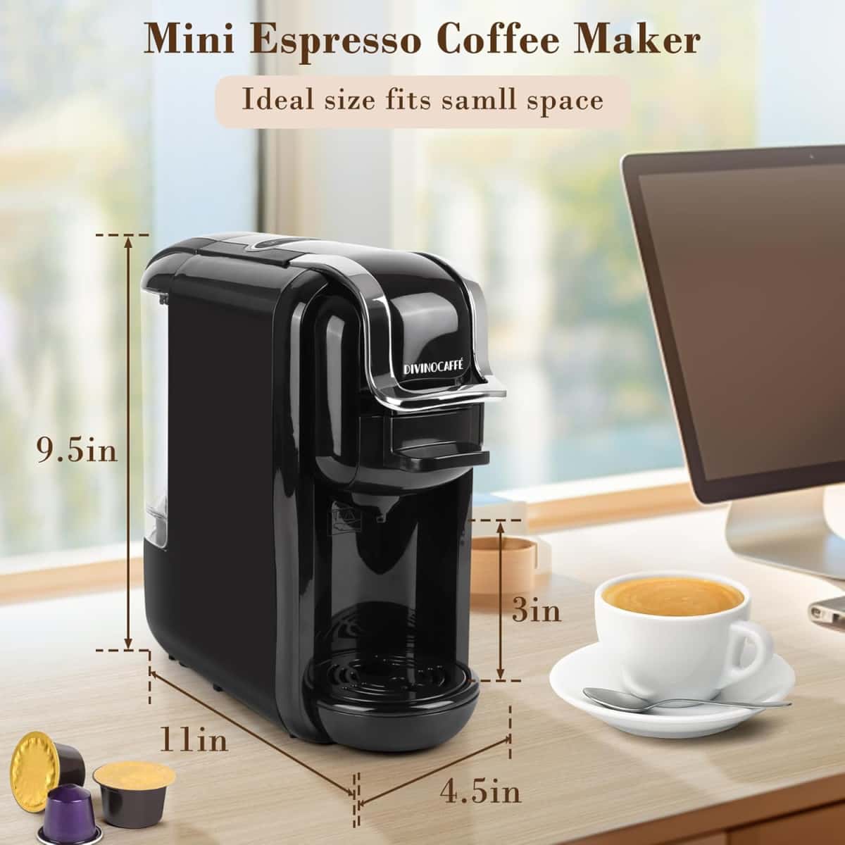 Espresso Maker for Nespresso Capsule, Lavazza Blue Capsule & Coffee Powder, 19 Bar Pump Pressure Makes Authentic Espresso Coffee, Mini Espresso Coffee Machines with Removable Water Tank.
