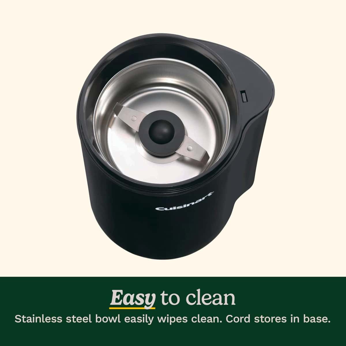 Cuisinart Coffee Grinder, One Touch Control Coffee Bean Grinder with Stainless Steel Bowl and Blades, 2.5 oz/70g Capacity Enough for 12 Cups, On/Off Switch with Safety Interlock, DCG-20BKN, Black