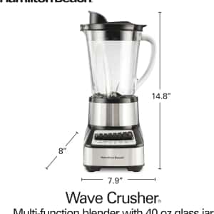 Hamilton Beach Wave Crusher Blender For Smoothies With 40 Oz Glass Jar and 14 Functions, Ice Sabre Blades & 700 Watts for Consistently Smooth Results, Black + Stainless Steel (54221)
