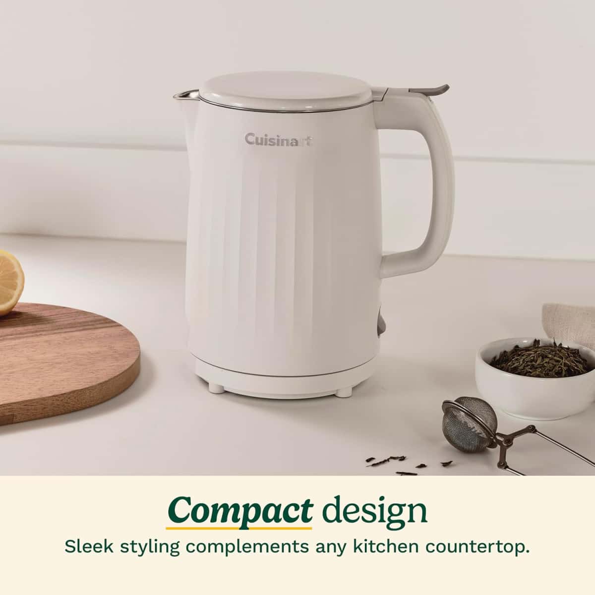 Cuisinart Soho 1-Liter Double Wall Electric Hot Water Kettle, Tea Kettle with Stainless Steel Interior, One Touch Operation to Boil Water for Tea, Hot Cocoa, or Instant Oatmeal, CK-10TR, Truffle