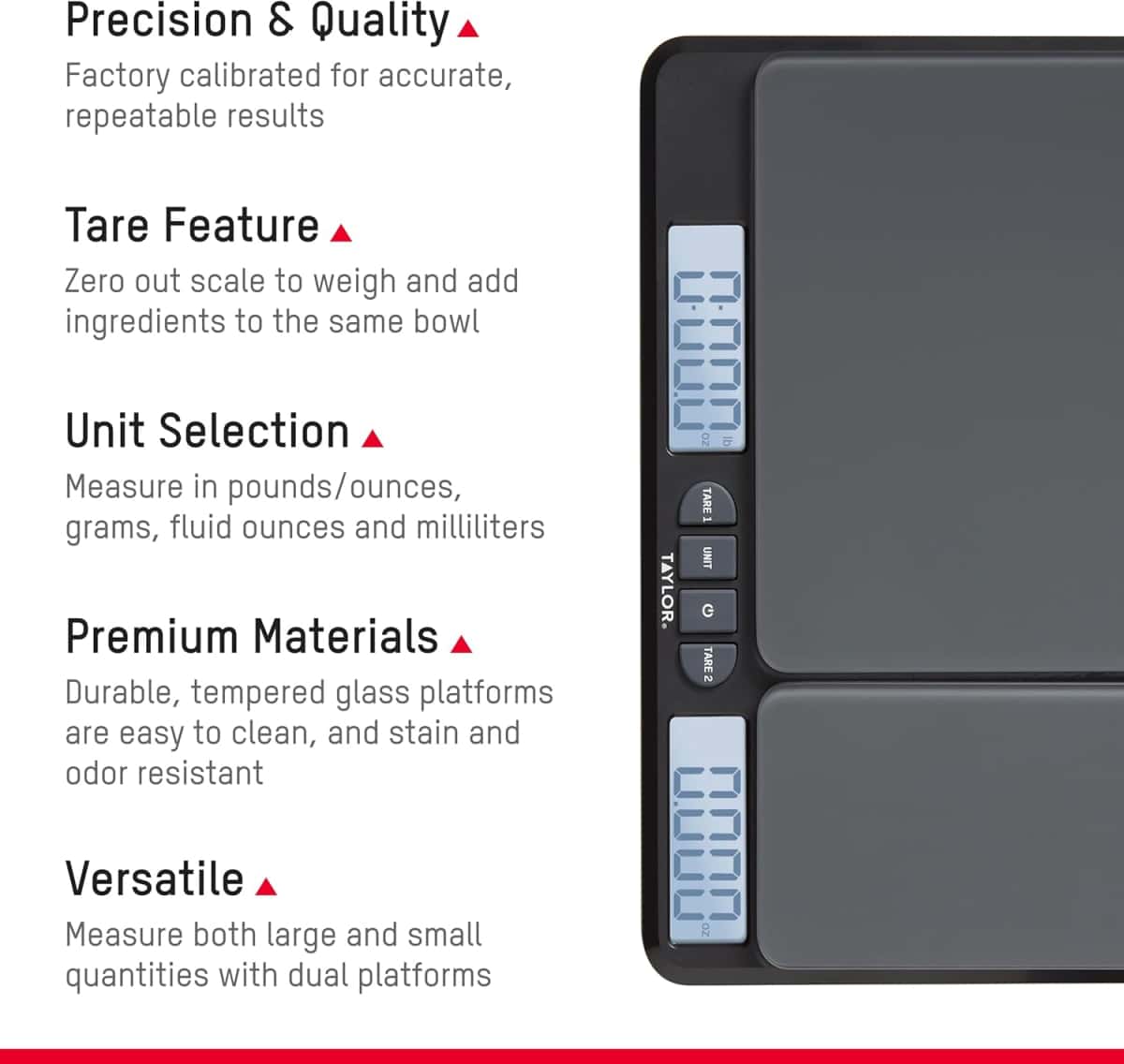 Taylor Dual Platform Food Kitchen Scale, Digital Grams and Ounces for Weight Loss, Baking, Cooking, Meal Prep, Spices, and Coffee, Backlit Display, Glass Platforms, 15lb, and 16oz Capacity, Black