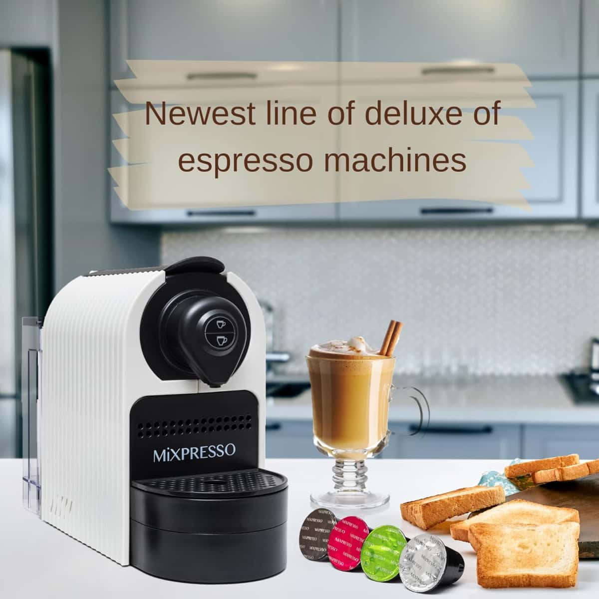 Mixpresso White Espresso Coffee Machine – Compact 1400W Single Serve Coffee Maker Compatible with Nespresso OriginalLine Capsules, One-Touch Operation, 19-Bar Italian Pump, 27oz Water Tank