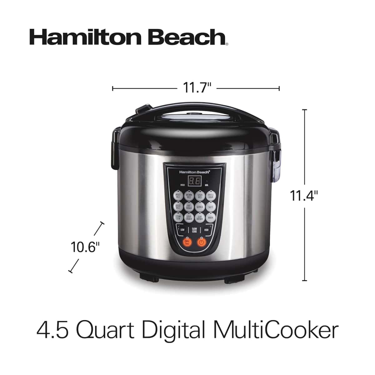 Hamilton Beach Digital Programmable Rice and Slow Cooker & Food Steamer, 20 Cups Cooked (10 Cups Uncooked), 14 Pre-Programmed Settings for Sear Sauté, Hot Cereal, Soup, Nonstick Pot, Stainless Steel (37571MN)