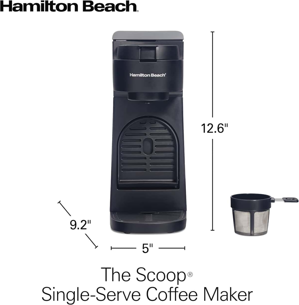 Hamilton Beach The Scoop Single Serve Coffee Maker & Fast Grounds Brewer for 8-14oz. Cups, Brews in Minutes, Black (47620), Next Gen