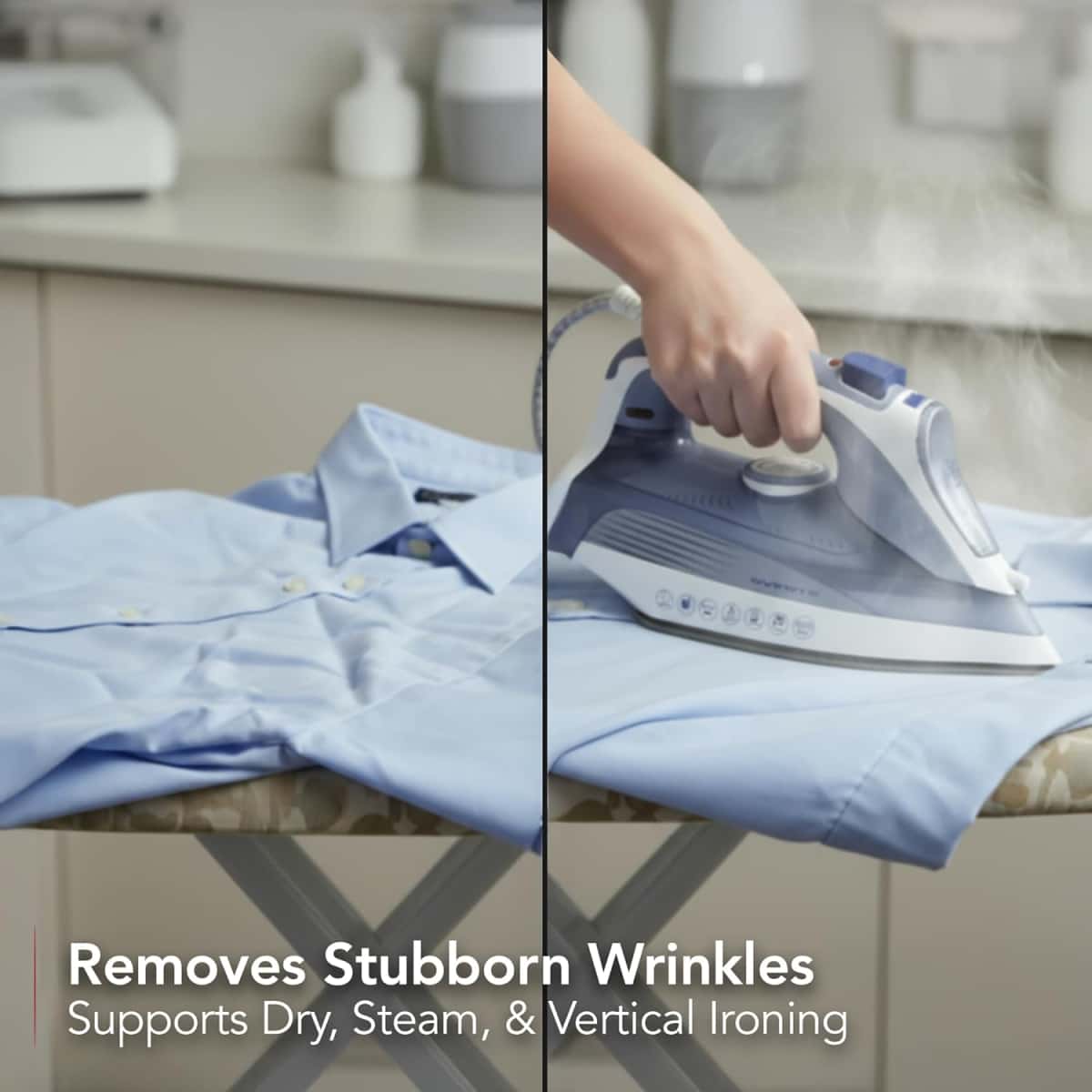 OVENTE Steam Iron for Clothes, 1200W Flat Iron with Non-Stick Ceramic Soleplate, Precise Thermostat Dial, Auto Shutoff, Self-Cleaning, Anti-Drip & 11.83oz Water Tank for Ironing Fabrics, Blue IRNL77BL